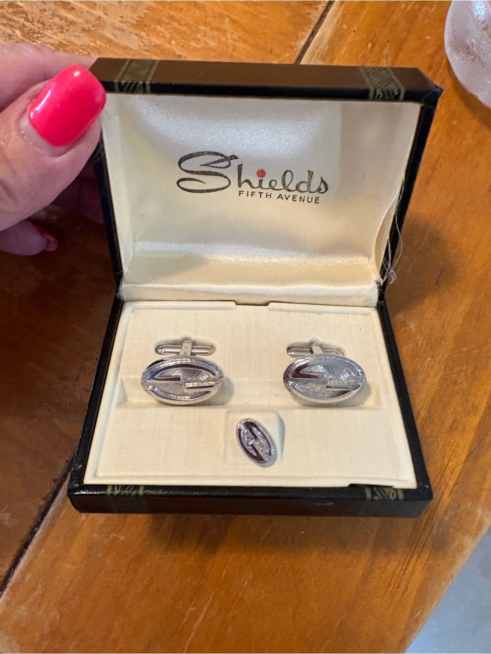 Shields Silver Oval Cufflinks with Matching Tie Tack